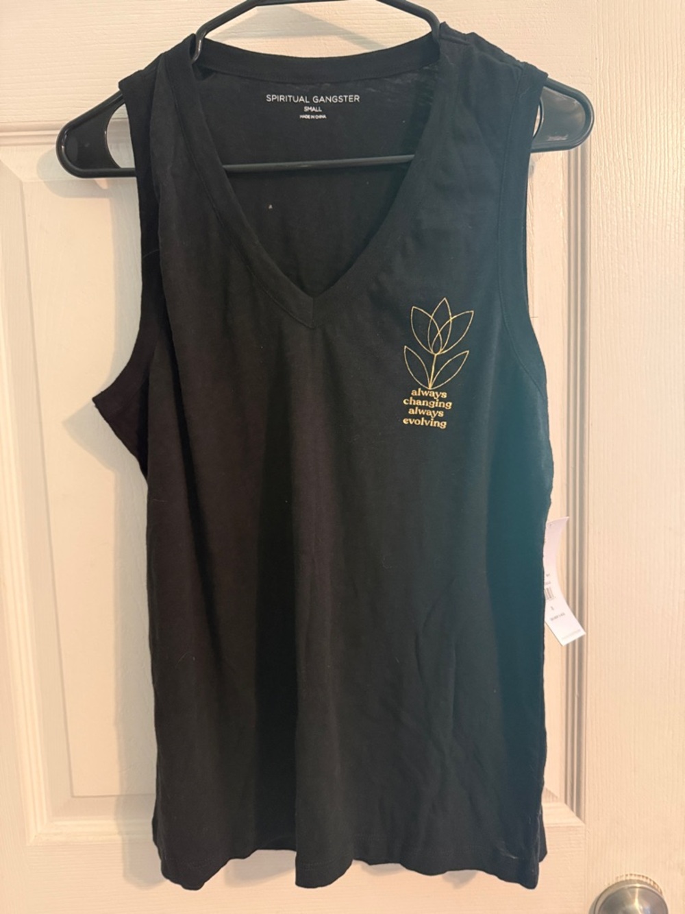 Spiritual Gangster Black V-Neck Tank with Gold Lotus Graphic